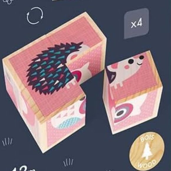 Janod My First Blocks Babies Animal  -  (4 wooden cubes) Brand New - Picture 8 of 14